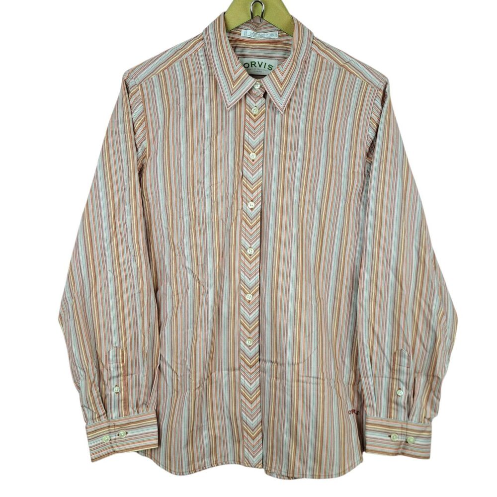 Orvis Woman Wrinkle Free Button Up Long Sleeve Shirt Striped Multicolor Size 16
